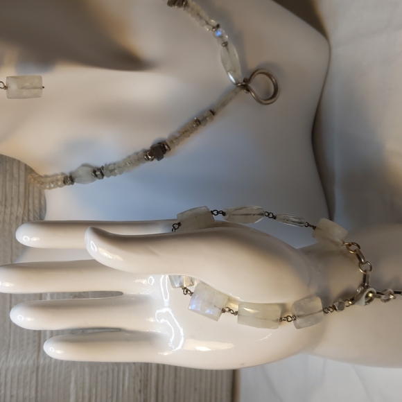 Rainbow moonstone bracelet earrings necklace set sterling silver signed … - Picture 2 of 12